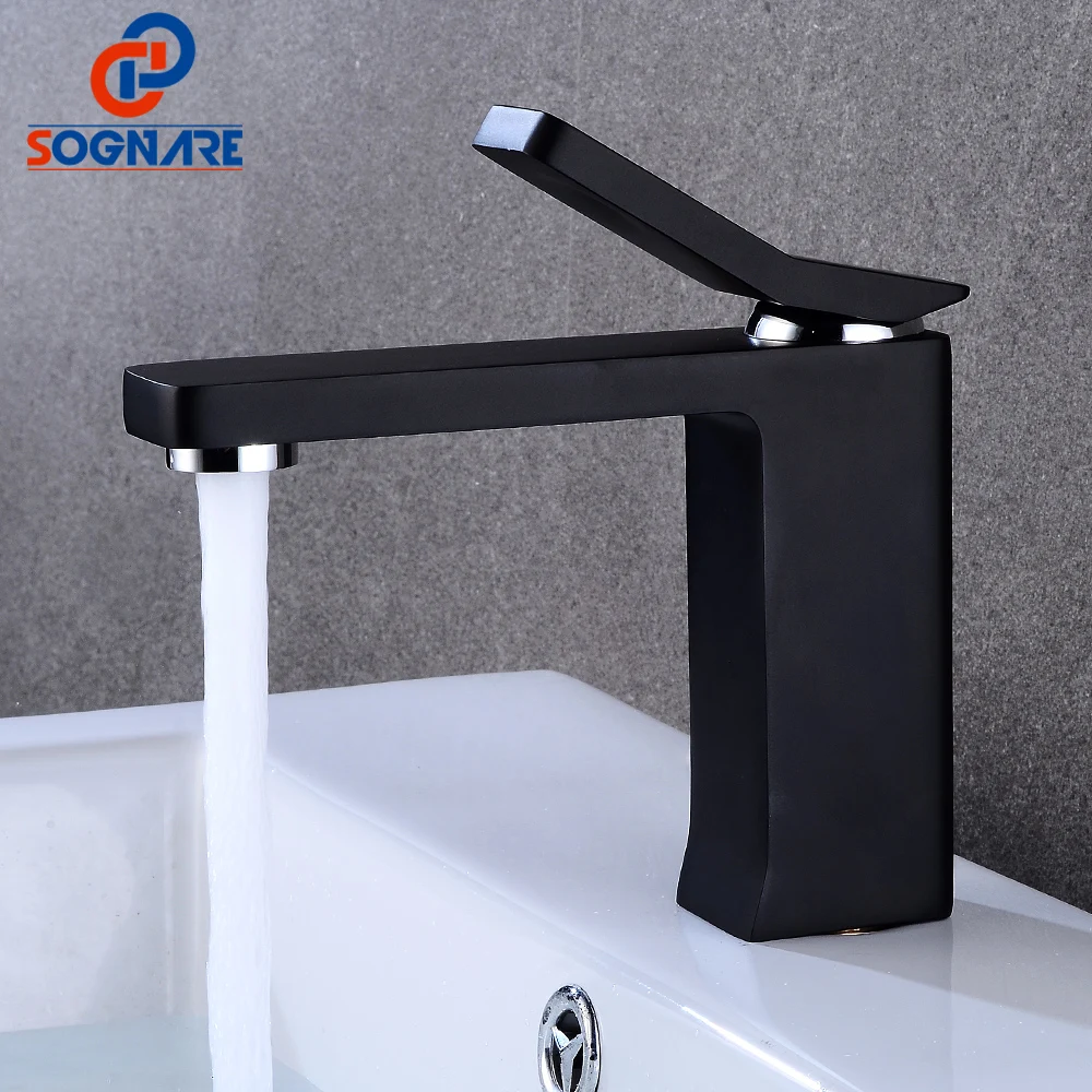 

SOGNARE Basin faucet for Bathroom Black Matte Waterfall Sink Faucet Water Tap Mixer Single Handle Hole Cold and Hot Sink Crane