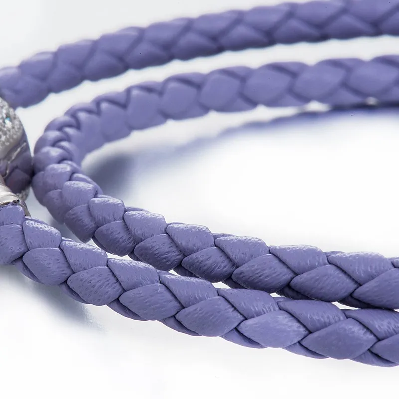 12 цветов кожаный браслет с замком в форме сердца инкрустация Цирконом браслеты из стерлингового серебра 925 пробы BZSL005 - Окраска металла: 5 Purple