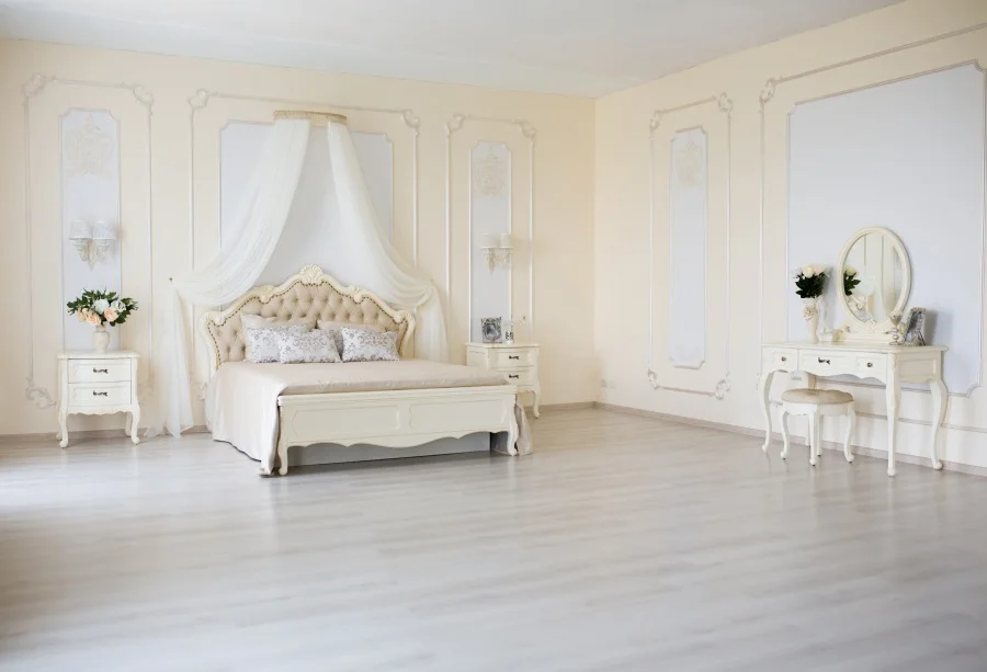 Laeacco Boudoir шторы кровать туалетный столик цветы фотографии фоны индивидуальные