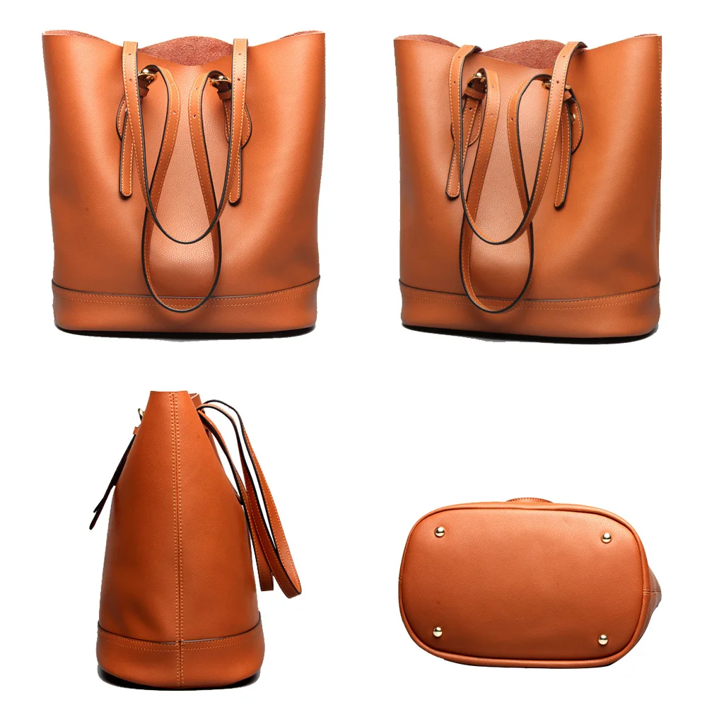 Zency Large Capacity Women Shoulder Bags 100% Genuine Leather Handbag Brown Vintage Shopping Bag Su