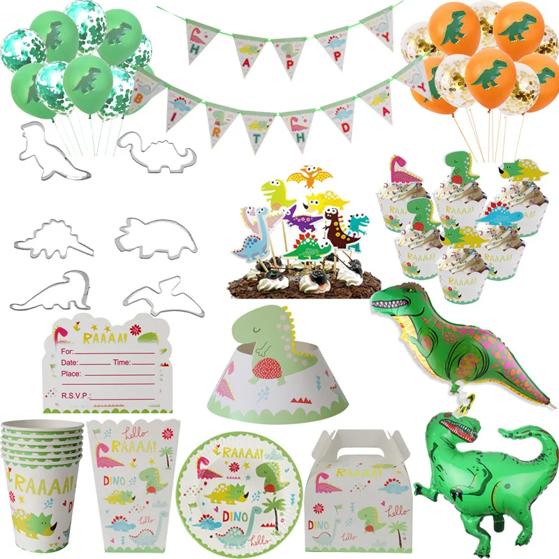 Cyuan, маленький динозавр, праздничный комплект для дня рождения, динозавр, тема для детской вечеринки, баннеры, латексные шары, бумажный стаканчик, тарелка, Декор