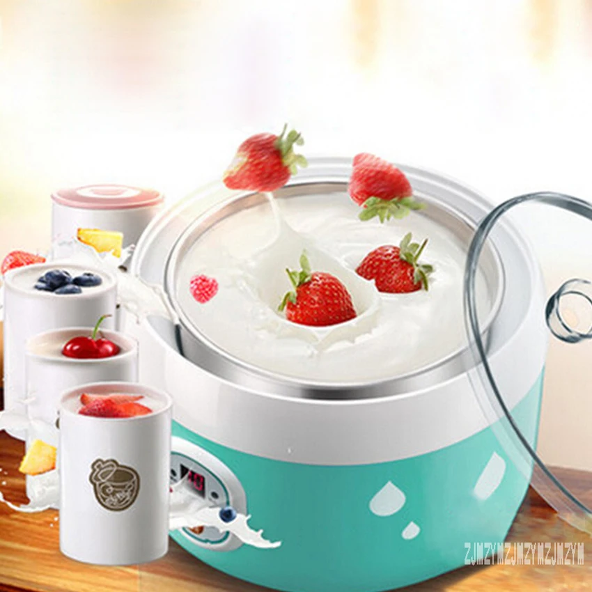 

New Arrival SNJ-560 yogurt machine home automatic 1L stainless steel liner natto machine 4 * 125ml ceramic sub-cup 220V 20W Hot