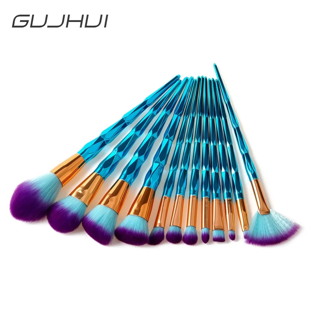 

12pcs Rainbow Diamond Handle Makeup Brushes Set Power Foundation Blush Eye Shadow Brow Lip Blending Brush Cosmetic Tools #257547