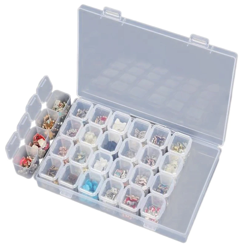 

Hoomall Plastic 28 Grids Medicine Diamond Painting Accessory Storage Boxes Diamond Embroidery Organizer Jewelry Box Container