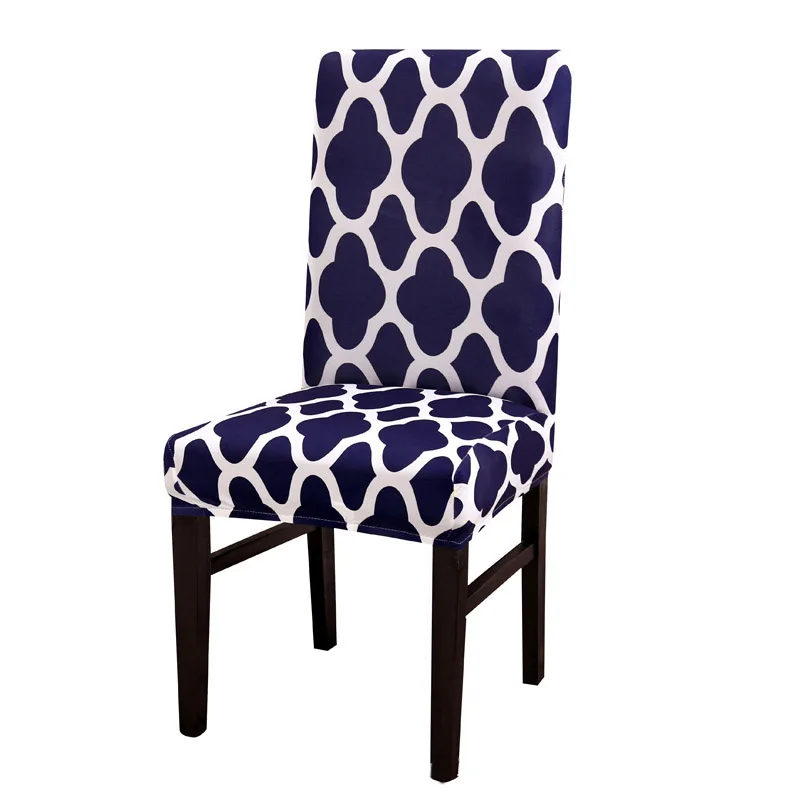 Универсальные эластичные чехлы на стулья из спандекса с геометрическим принтом, чехлы на стулья для кухни, банкета, отеля, украшения для дома - Цвет: 1-Navy