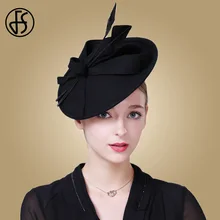 Женская шерстяная шляпка-«таблетка» FS, мягкая фетровая шляпа для церкви и торжественных случаев, черная, демисезонная