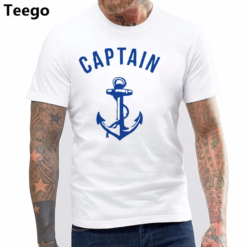 

DIY Style mens t shirts T Shirt Men Captain T-shirt Anchor Navy Nautical Sea Ocean Sailor Ship Marine Beach Shirt