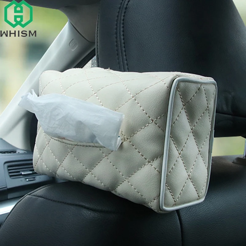 

WHISM Car Leather Tissue Box Auto Seat Back Paper Napkin Portable Napkin Holder Bathroom Towel Kleenex Boxes Paper Organizer