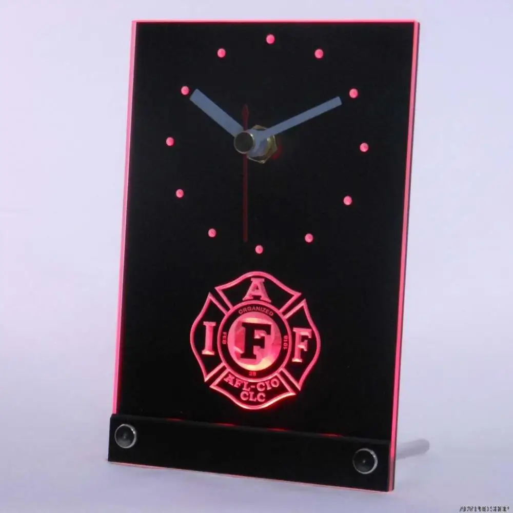 

tnc0136 Fire Rescue IAFF FireFighters Department Table Desk 3D LED Clock