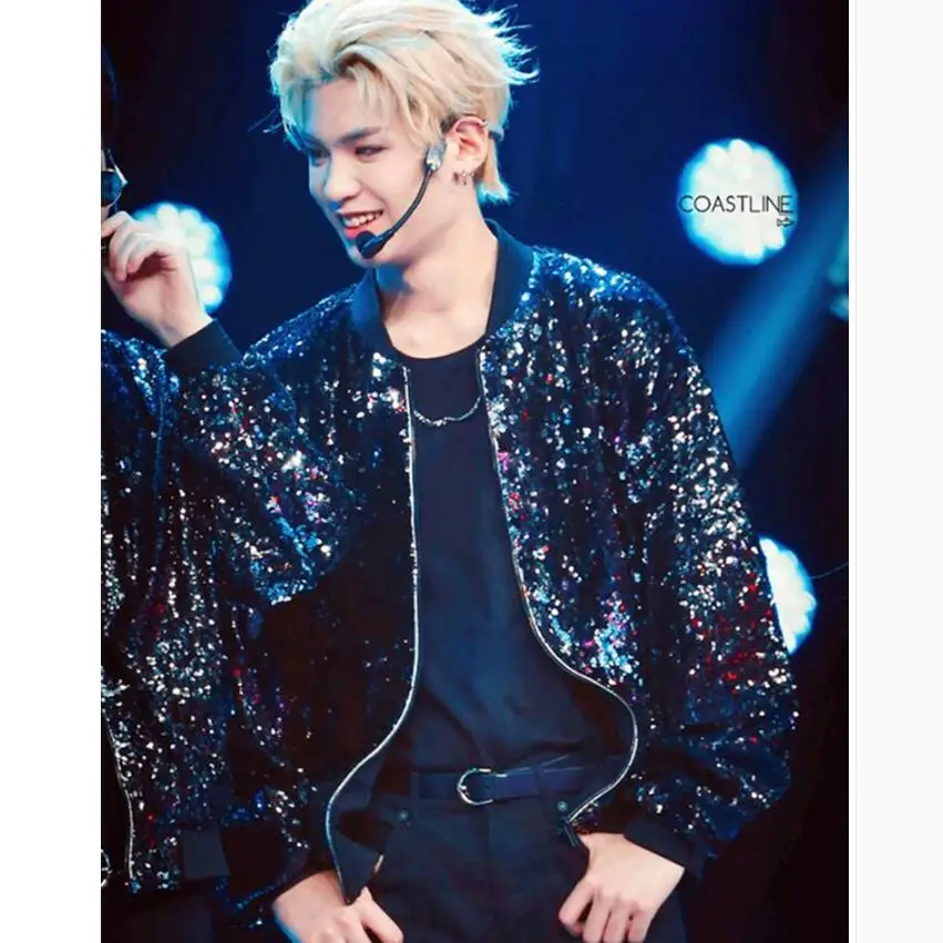 

Бейсбольная форма с блестками для мужчин и женщин, одежда для выступлений, Повседневная сценическая куртка для певиц, Новинка для весны и осени, в стиле «кэжуал»