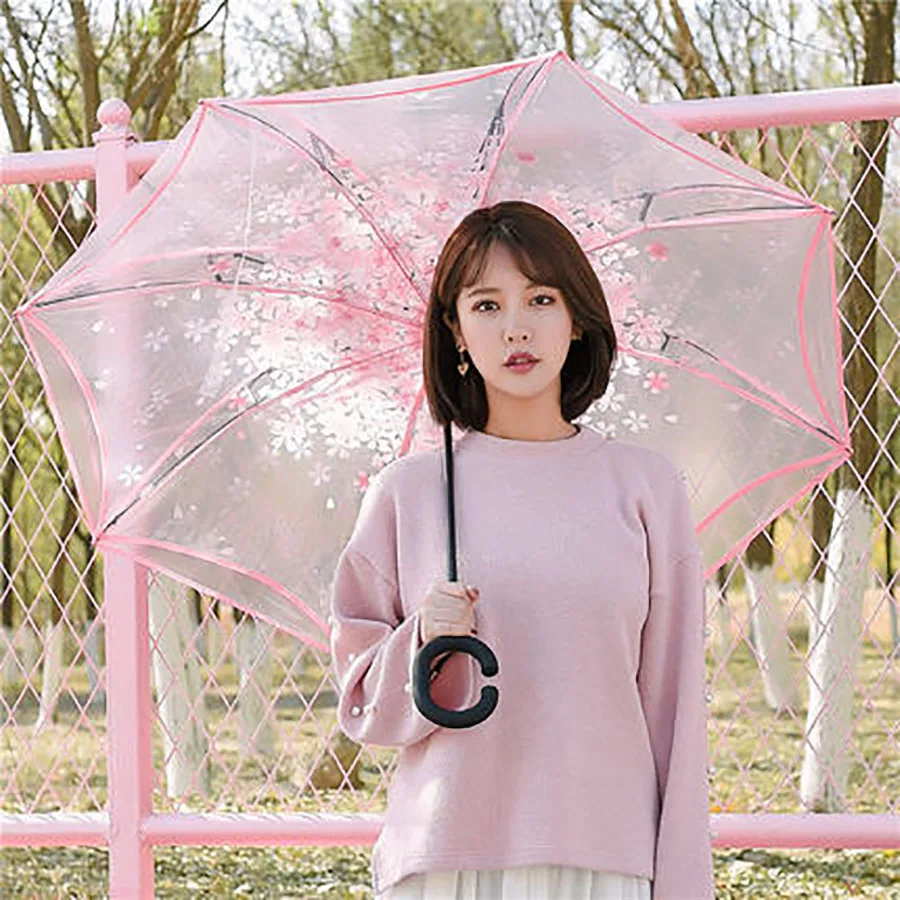 

Long Handle Reverse Umbrella Double Layer Pvc Transparent Umbrella Rain Women Creative Kids Umbrella For Girl Home WZP059