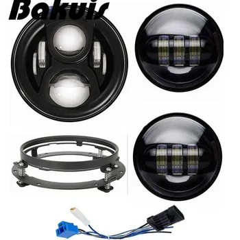 

7" moto Led Headlight Mounting Ring Bracket 7" LED Hi/Lo Beam Head Light + 4.5" Auxiliary Fog Spot Lamps Chrome For Harley