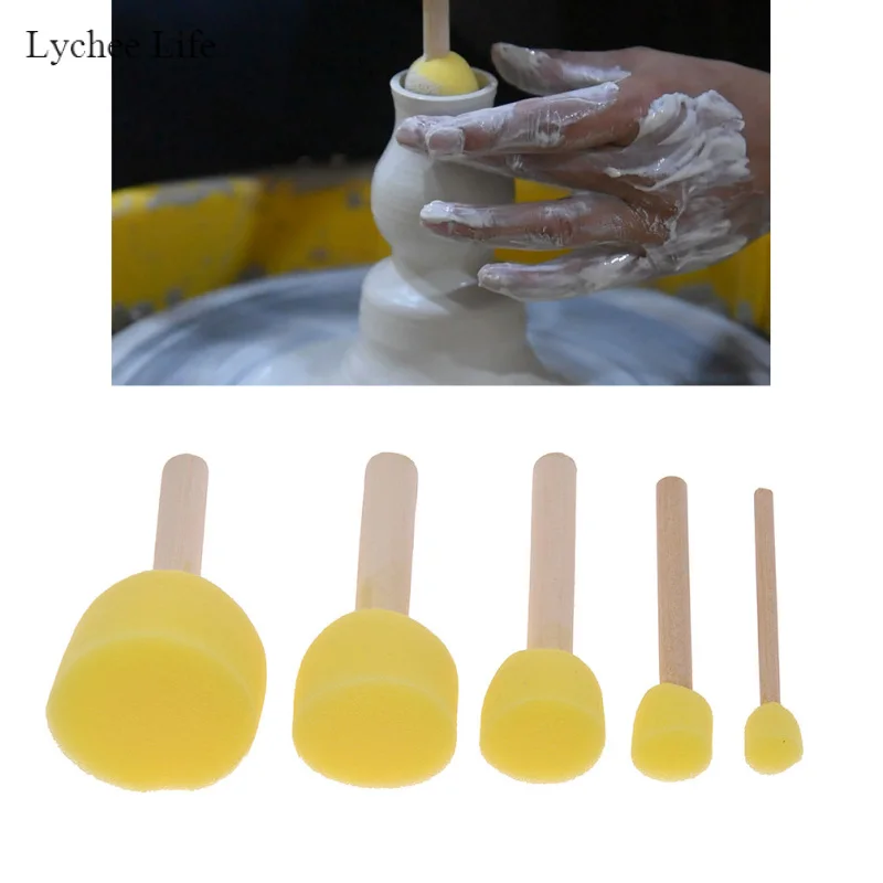 Lychee Life 5pcs/set Ceramic Sponge Rod Of Water Absorbing Sculpture Bloom Tools DIY Pottery Arts Tools Supplies
