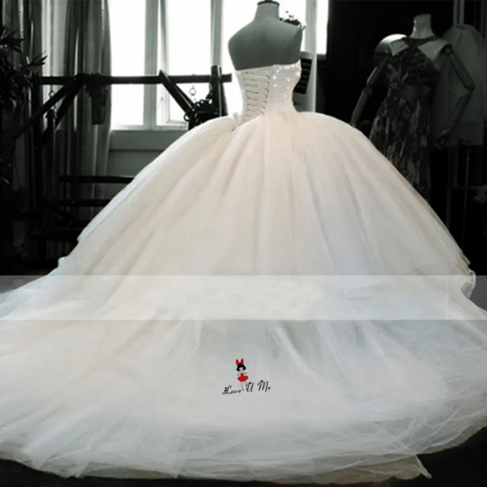 

Gorgeous Ball Gown Wedding Dresses Puffy Vestidos de Casamento Beaded Tulle Plus Size Bride Dress 2018 Wedding Gowns Gelinlik