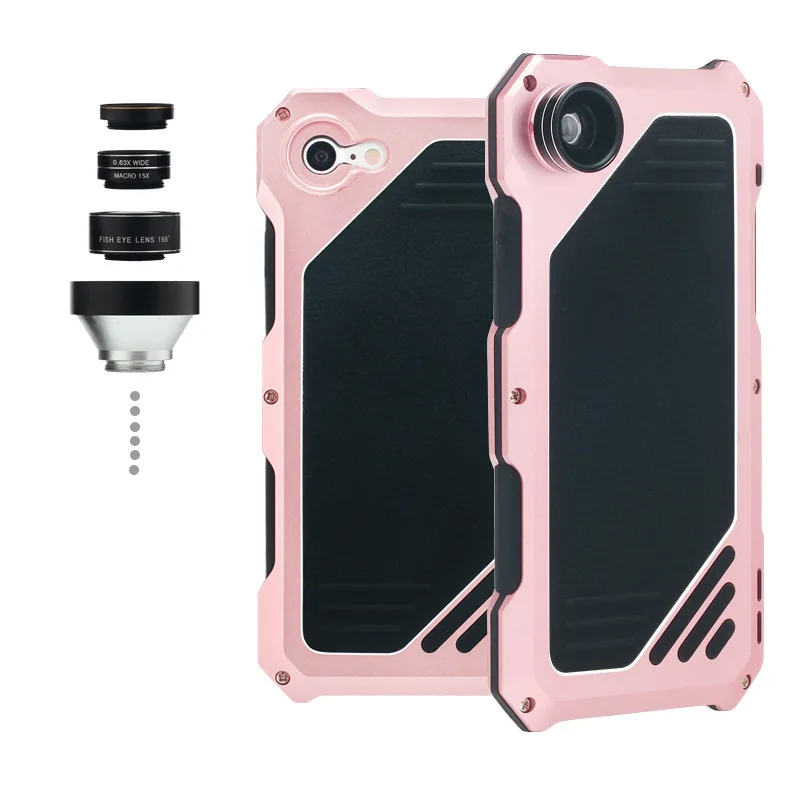

3 in 1 Shockproof Aluminum Metal Case + Camera Lens Kit Hybrid Armor Cover For Apple iPhone 8 7 6 6 S Plus 5 5S SE