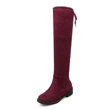 Big Size 34-43 Popular Over The Knee Boots Women Comfort Chunky Heels Lace Up Female Footwear Plain Round Toe Fall Winter Boots