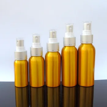 

Free shipping high quality 30ml 50ml 60ml 80ml 100ml yellow gold color aluminum bottles with fine mist sprayer