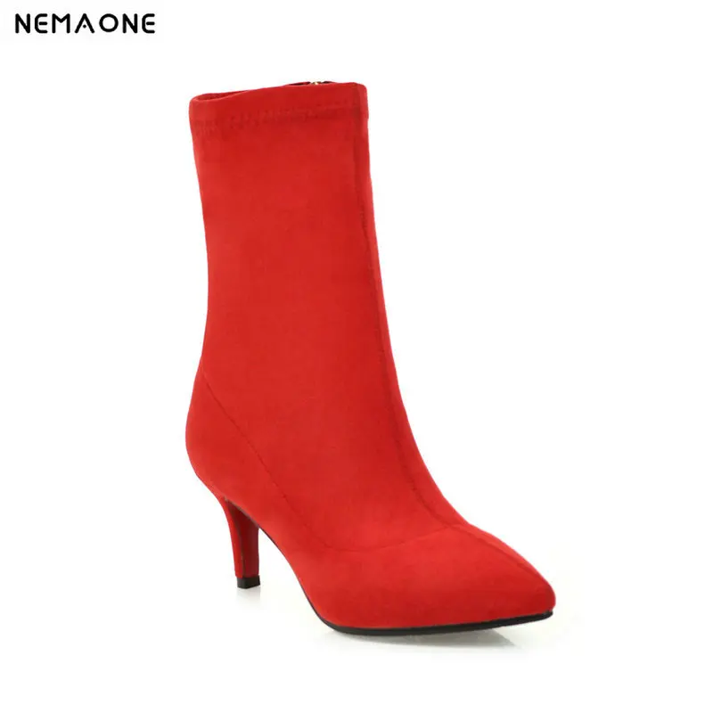 

Women Ankle Boots High Heels party dress Shoes Woman poined toe Ladies Boots Autumn Winter shoes woman large size 41 42 43