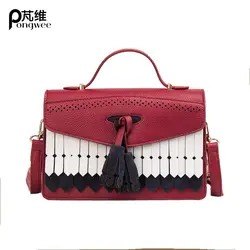 PONGWEE женская сумка модная контрастная цветная женская сумка на плечо ретро-сумка маленькая квадратная кисточка Lychee сумка через плечо