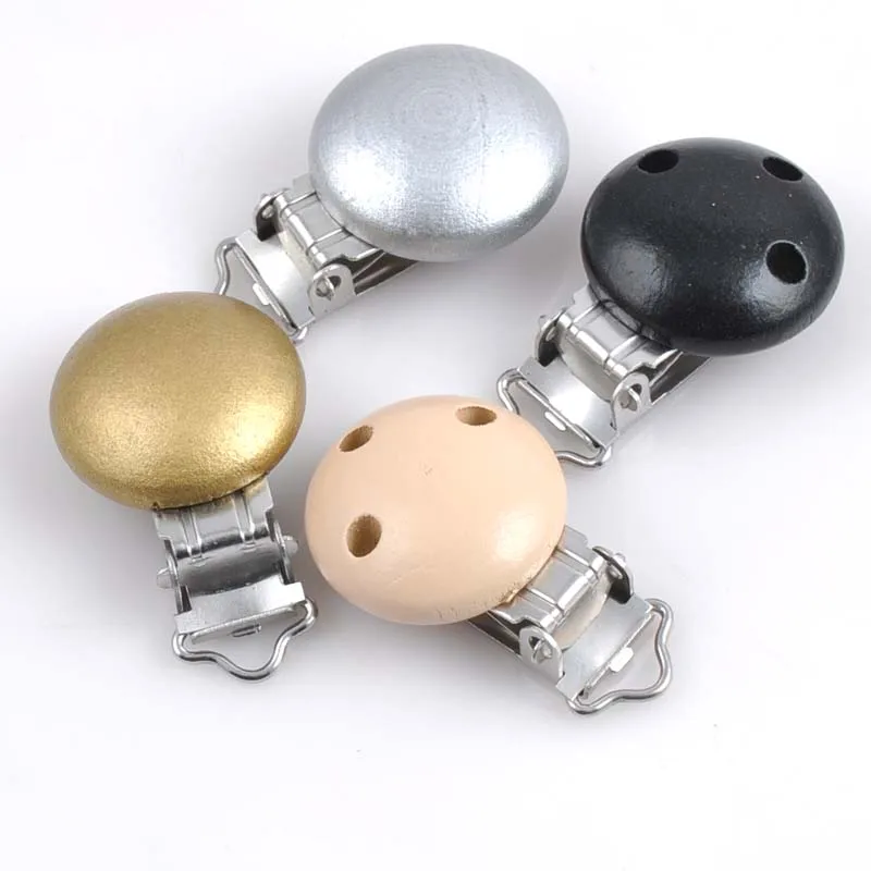 1PCs Gold and Silver Painted font b Baby b font Pacifier Clips Round Wood Charms For
