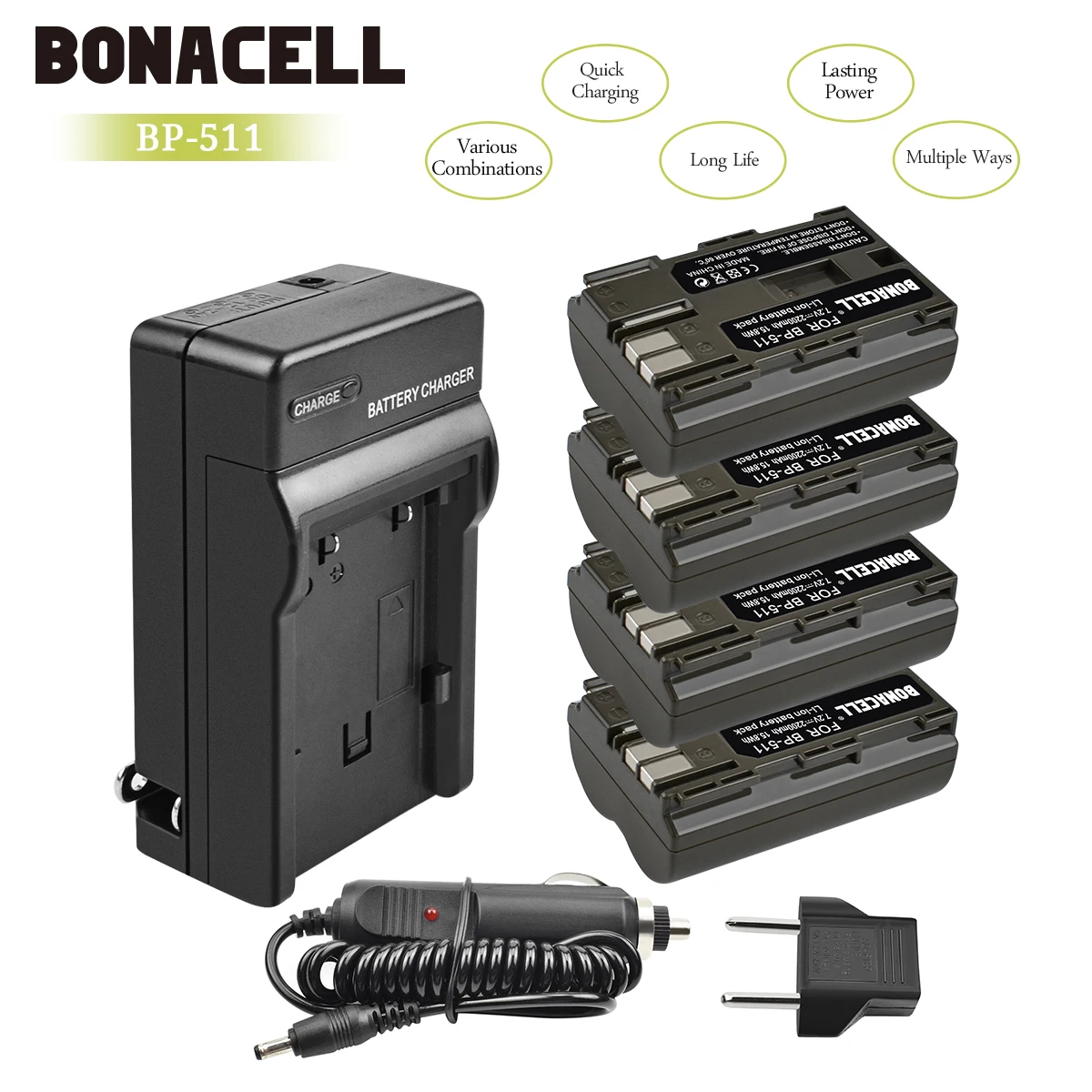 Bonacell 7,2 V 2200 мА/ч, BP-511 BP-511A BP 511A Батарея+ Батарея Зарядное устройство для цифровой однообъективной зеркальной камеры Canon EOS 40D 300D 5D 20D 30D 50D 10D G6 L10