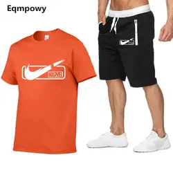 2019 хлопок футболки + шорты мужские комплекты marvel брендовая одежда из двух предметов спортивный костюм модная Повседневное футболки
