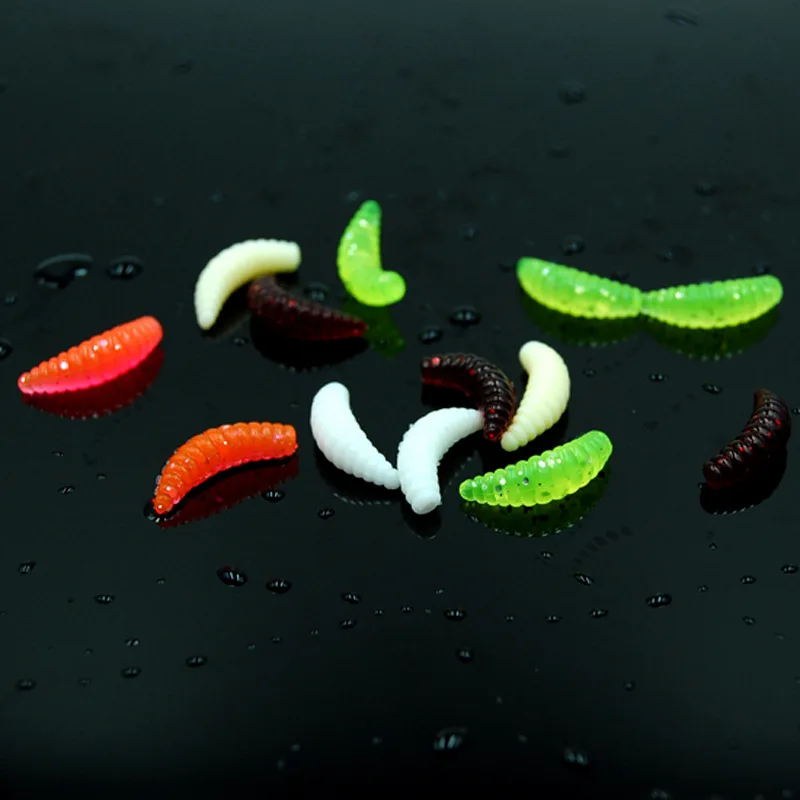 100Pcs/Lot 2cm Maggot Grub Smell Hand Pole Bait Carp Fishing Lure Soft Bread Bug Bionic Grubs Trout Silicone Lures Baits Trout