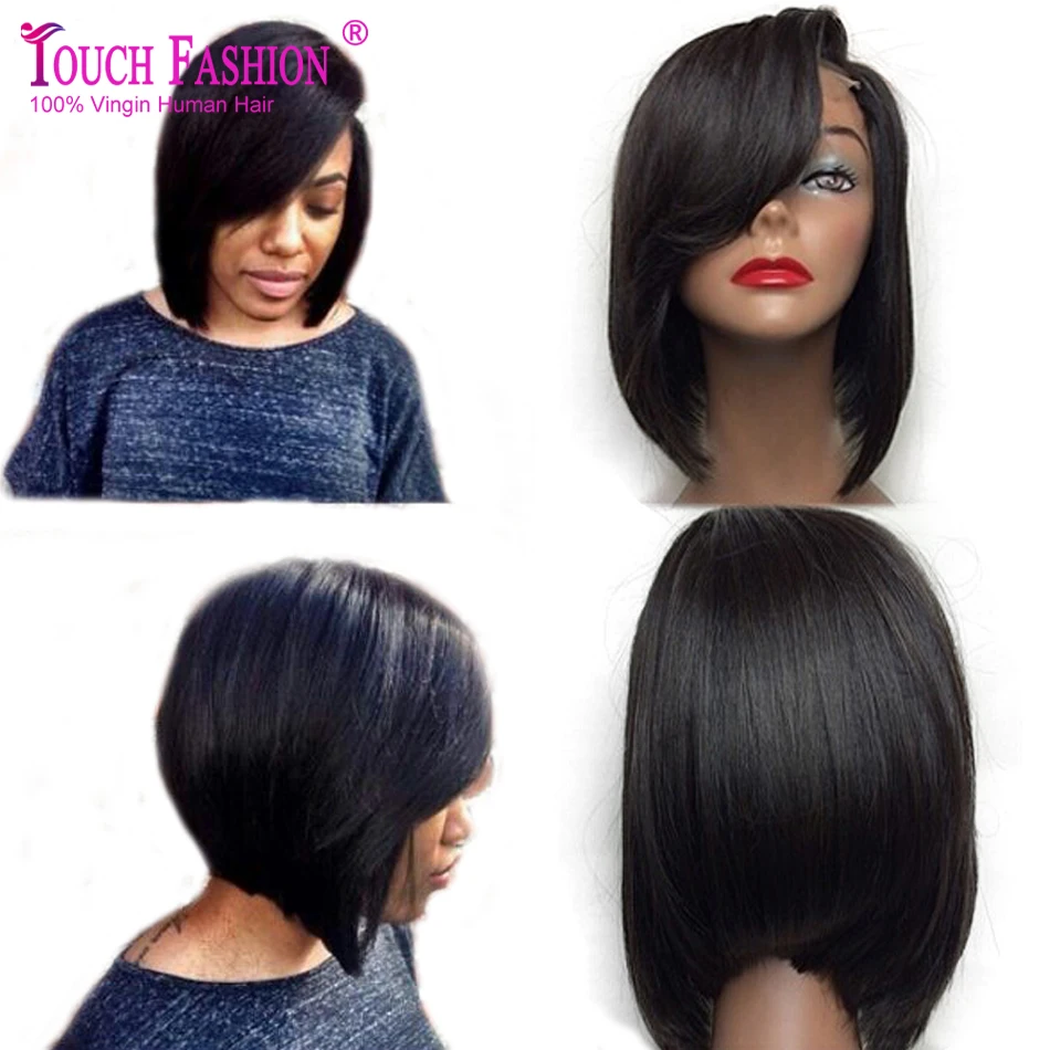 Layered Human Hair Short Bob Wig For Black Women Glueless Lace Front Human Hair Bob Wigs With Side Bangs Full Lace Short Wigs