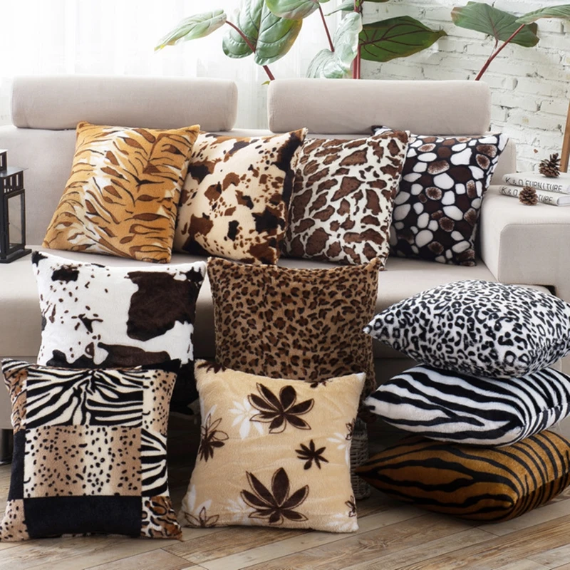 

Fashion Dot Leopard Short Plush Cushion Case Warm Soft Square Sofa Car Nap Throw Pillow Cover Home supplies Decorbox (no core)