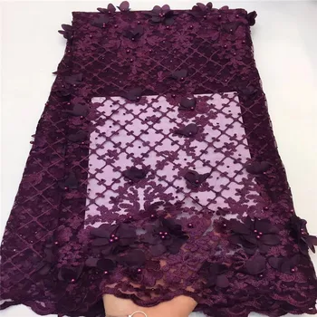 

Burgundy Embroidered Beaded Fabric High Quality 3d Flowers Nigeria Lace French Tulle Lace Latest African Lace Fabric A1494