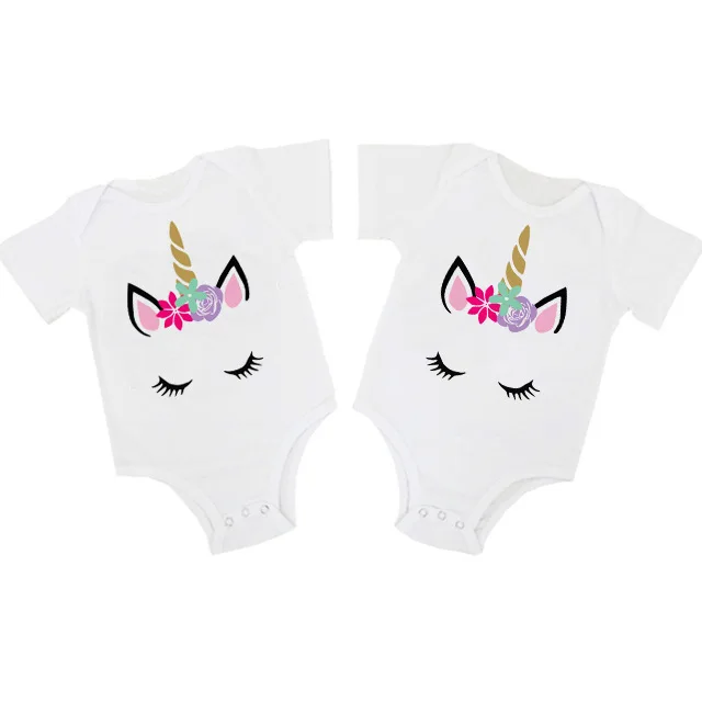 

Baby Short Sleeve Romper Letter Pink Unicorn 3D Printing White Baby Girl Rompers Kids Birthday Overalls Bebek Summer Clothes