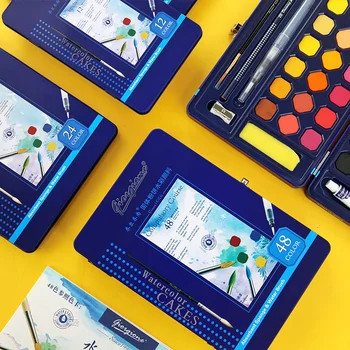 

Solid watercolor paint set beginner student professional painting portable tool set gouache tin box art supplies