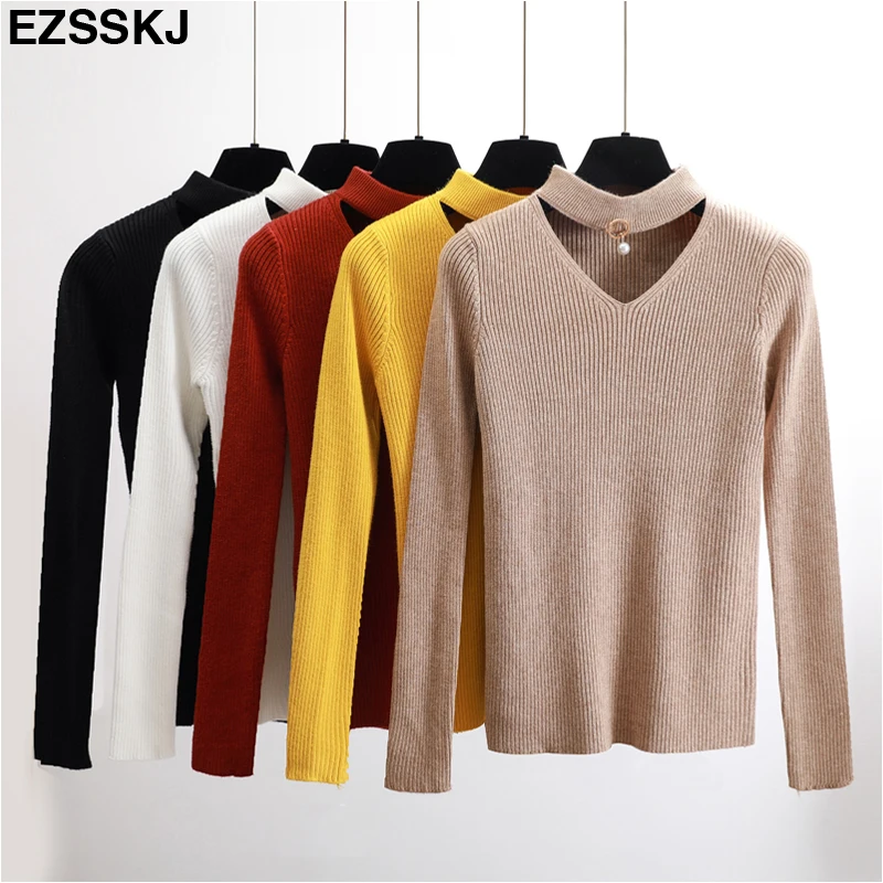 

NEW sexy halter sweater Autumn Winter Sweater pullovers Women Slim V-neck Long Sleeve girl top high quality sweater female