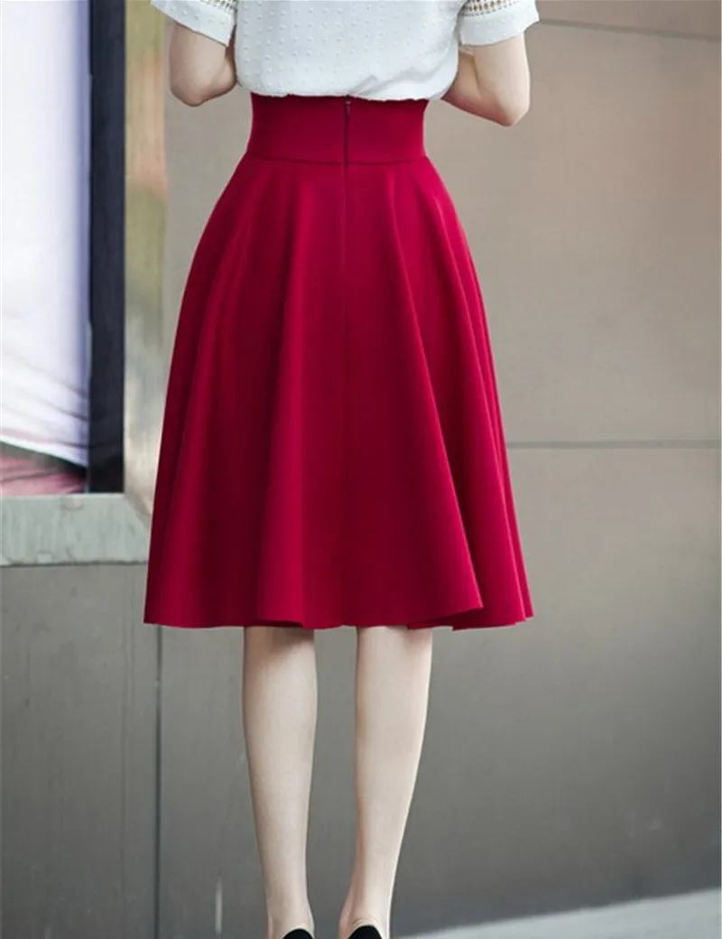 5XL размера плюс юбка с высокой талией юбки женские белые до колена длина низ Плиссированная Юбка Saia Preta Розовый Черный Красный Синий