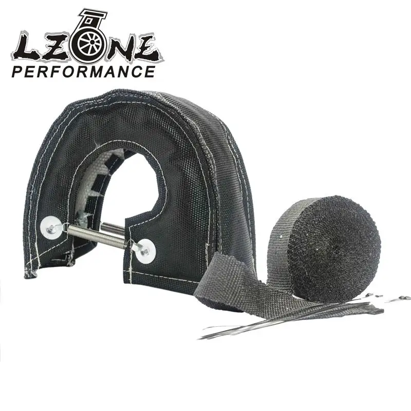Lzone-Nero T3 Turbo Scudo Termico Coperta Copertura + 10 Meter 2 "Collettore Downpipe Nero Wrap Con 4Pc Consigli