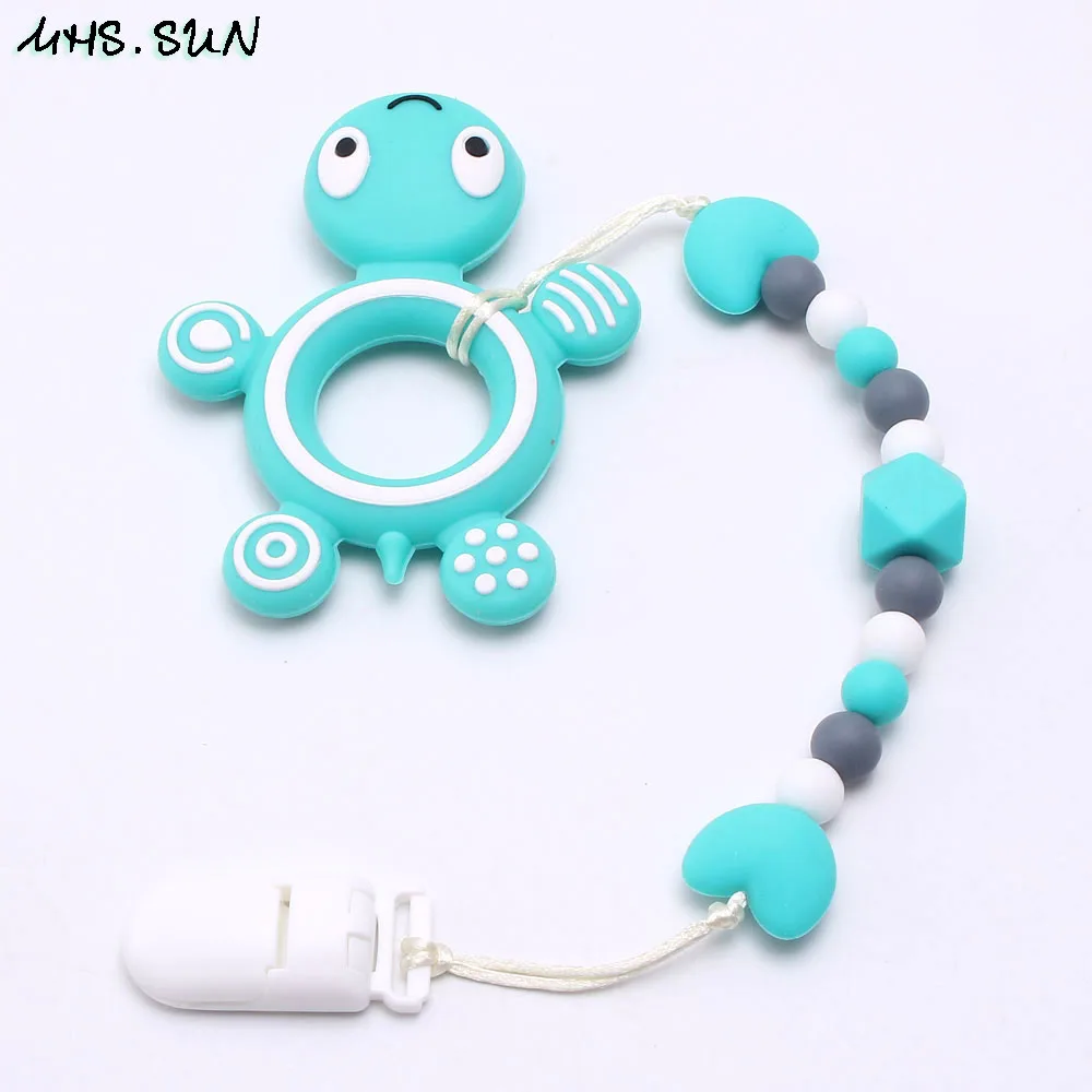 5 Chain with teether MHS. SUN детская силиконовая соска с зажимом на цепочке Милая черепаха для прорезывания зубов для новорожденных Жевательная Прорезыватель для зубов держатель на цепочке для кормления ювелирные изделия - Окраска металла: 5 Chain with teether