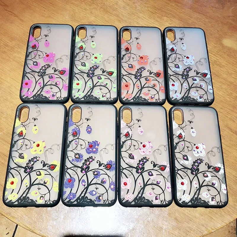 Sexy Lace Floral Diamond Case For iPhone X XR XS Max 8 7 6 6S Plus Soft Silicone Hard PC Retro Flowers Cases Cover Coque Shell (1)