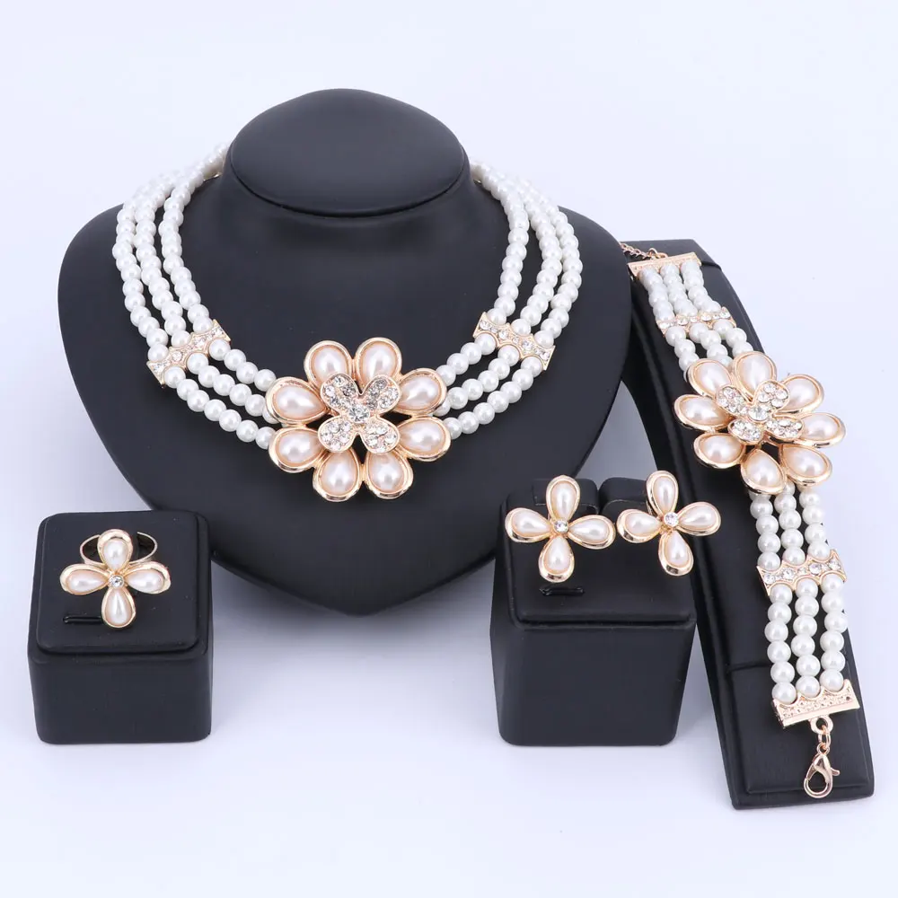 Ouhe Gold Color New Simulated Pearl Jewelry Set For Women Beads