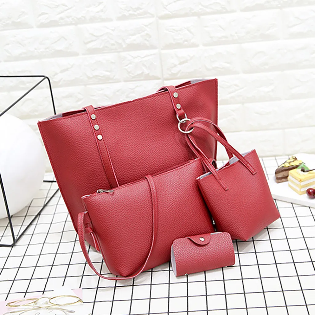 4Pcs Folding Women Big Size Handbag Tote Ladies Casual Pattern Leather Shoulder Bag+Crossbody Bag+Handbag+Wallet#3