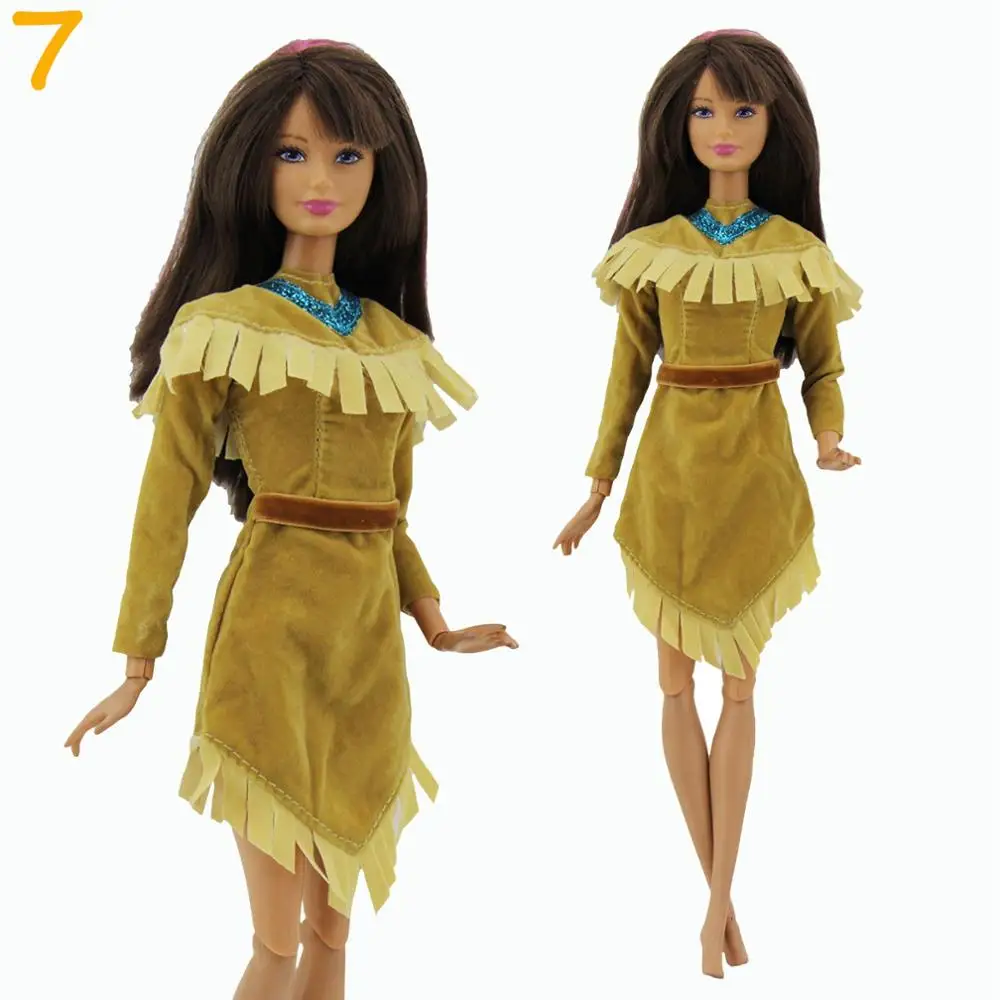 Лот, желтое мини-платье с одним плечом для принцессы Pocahontas, классические Мультяшные аксессуары для кукольного домика, Одежда для куклы Барби, игрушки - Цвет: 7