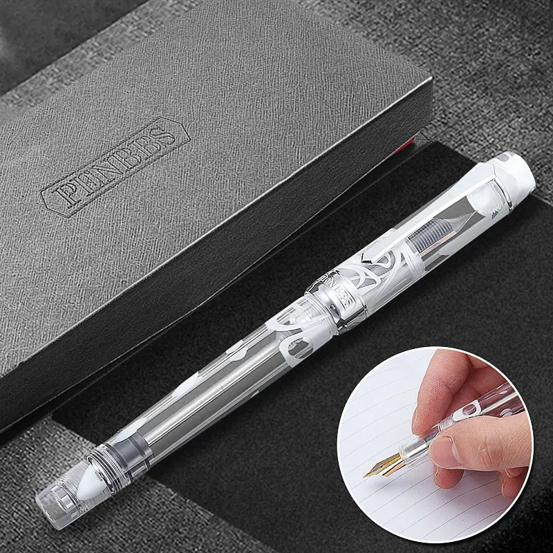 

PENBBS 355 Resin Piston Ink Absorption Fountain Pen Medium/Fine Nib Writing Pens Student For Writing School Office Supplies