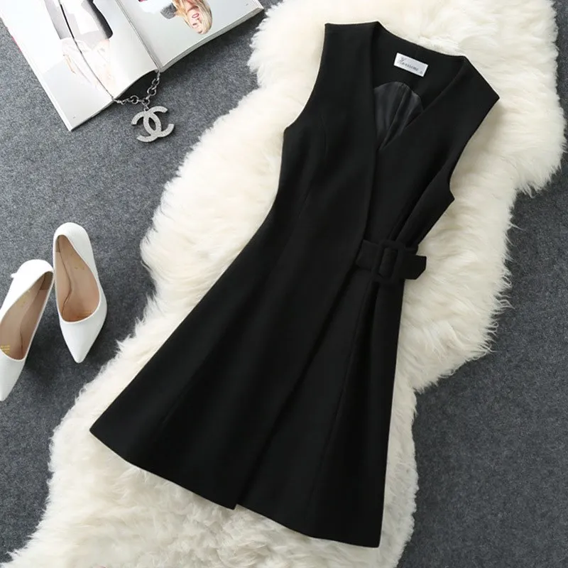 

plus size 3XL!women winter woolen dress fashion sleeveless v-neck slim vest wool blends dress office lady