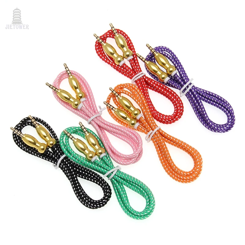 100pcs lot Braided Metal Gourd Head AUX Car Audio Cable 3 5mm Car Audio Male to Male Audio Cable for Headphones iPhones iPads