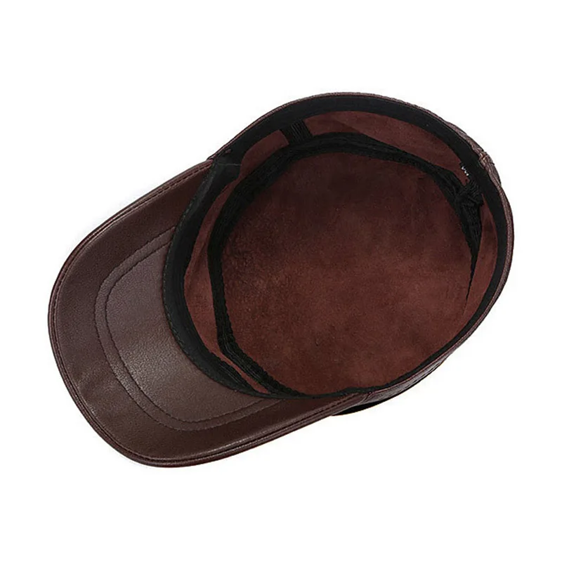  [AETRENDS] Winter Genuine Leather Military Hats for Men Flat Cap Dad Hat 100% Leather Captain Army 