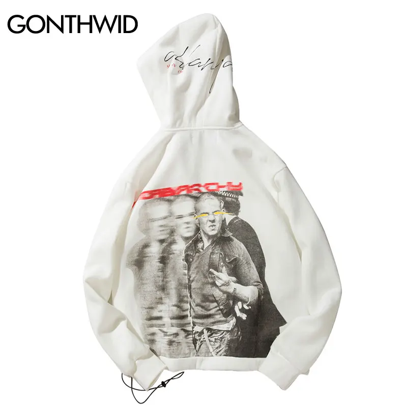 Gonthwid смешно печатных флис Full Zip Up Hoodie Куртки мужские 2017 Зима хип-хоп Повседневное