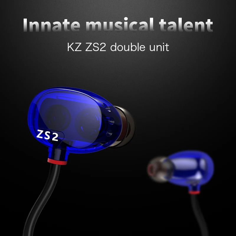 

KZ ZS2 In-Ear Headphones Dual-Unit Subwoofer HIFI Music Phone with Cordless Earphone Earphone for iphone samsung xiaomi