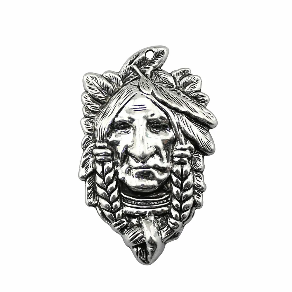 WYSIWYG 2pcs 59x36mm Indian Chief Charm Pendants For Jewelry Making Antique Silver Indian Chief ...