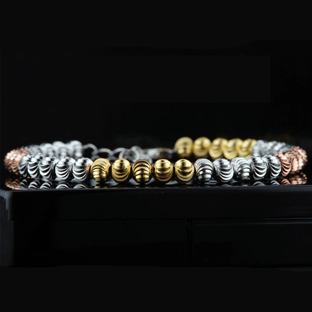 

Multicolor Beads Bracelet & Bangles for Woman 3D Carving 925 Sterling Silver Bracelet 3 Colors Jewelry Christmas Gifts U9557