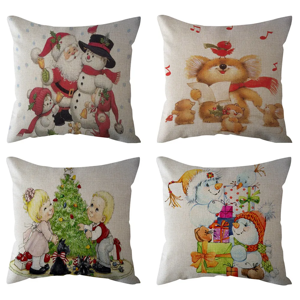 1pc Xmas Cotton Pillow Case Linen Pillow Cover Cushion Cover Sofa Merry