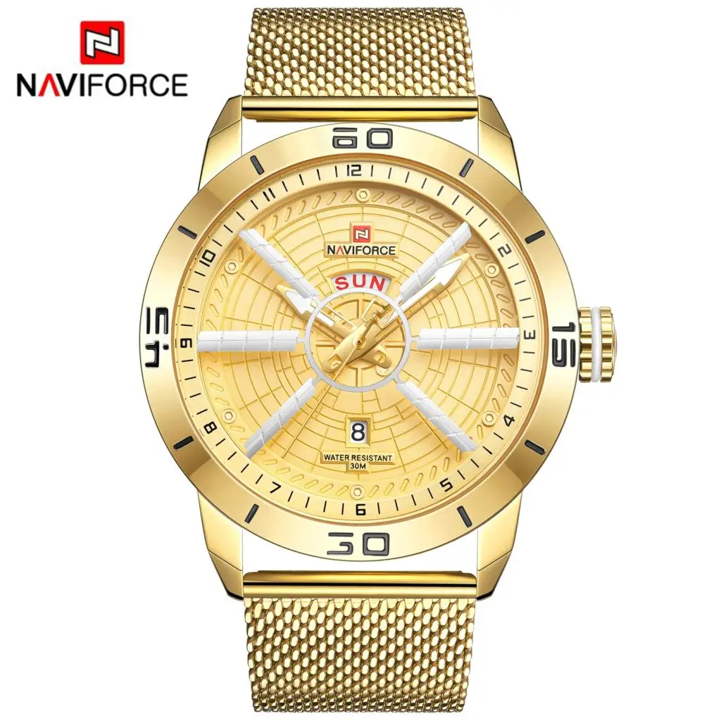 NAVIFORCE мужские часы Топ бренд Роскошные спортивные сетка сталь Дата Неделя